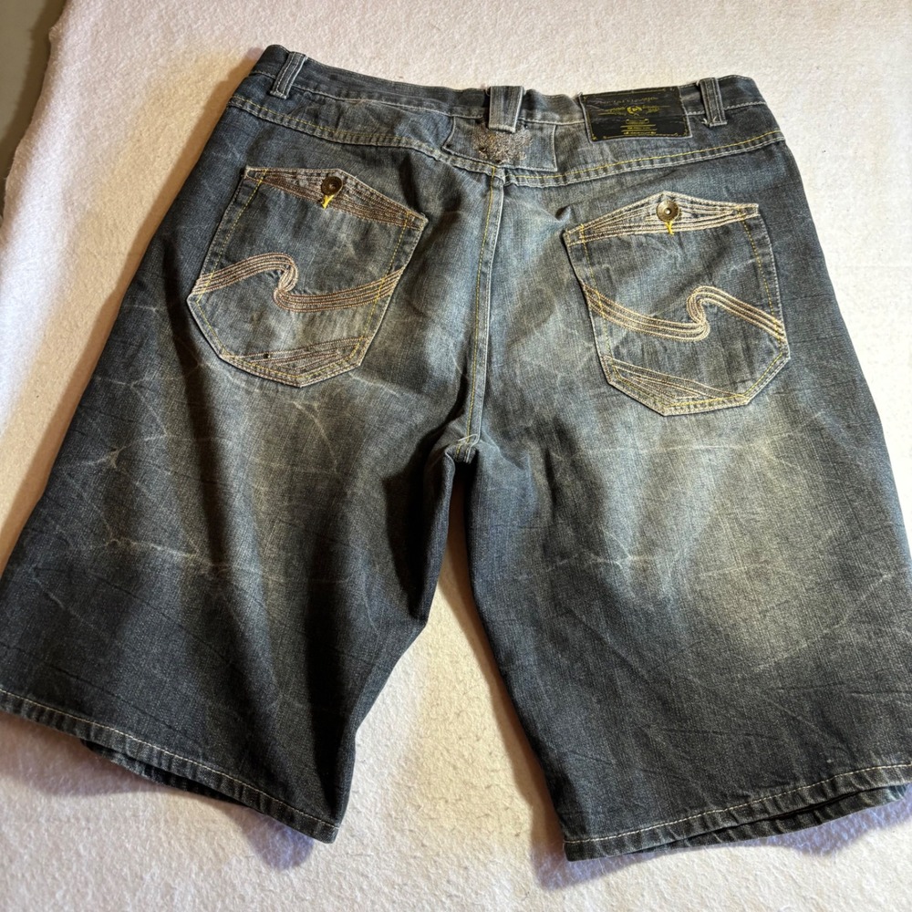 Phat Farm Classics Men's Relaxed Fit Denim Jean Shorts Size 38 Distressed Y2K